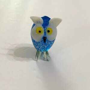 Hand Blown‎ Glass Owl Blue/Yellow Murano Style